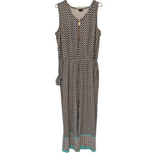 Tacera Jumpsuit Women 2X Geo Circle Print Sleeveless Zip Front Wide Leg Teal Blk